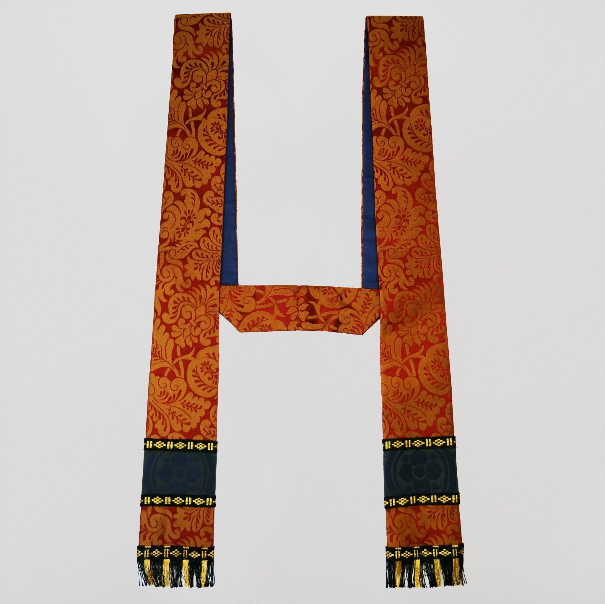 Cathedral Cope & Stole in Red/Gold 'Holbein' Silk with Sarum Indigo 'Shrewsbury' Orphreys - Watts & Co.