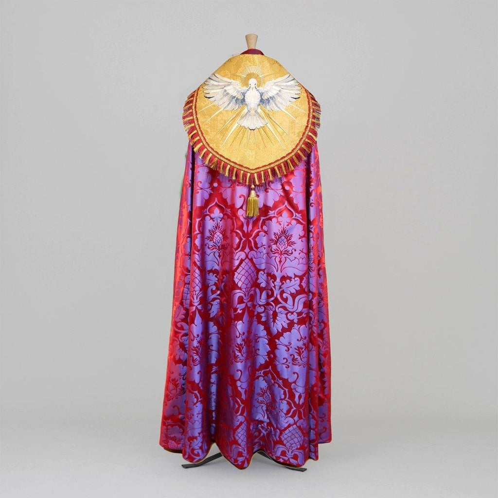 Cathedral Cope & Stole with Embroidered Dove in Red/Azalea 'Bellini' Silk - Watts & Co.