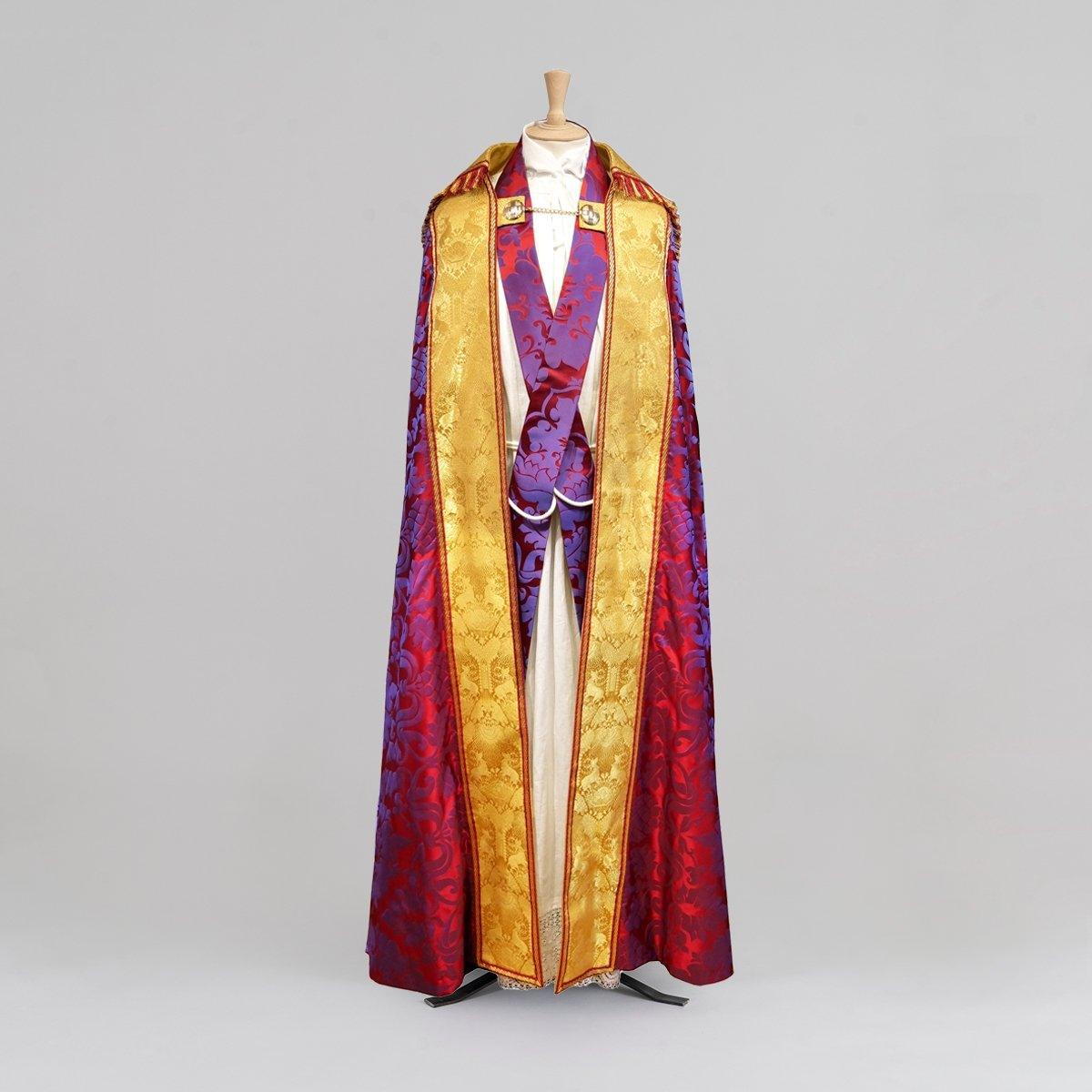 Cathedral Cope & Stole with Embroidered Dove in Red/Azalea 'Bellini' Silk - Watts & Co.