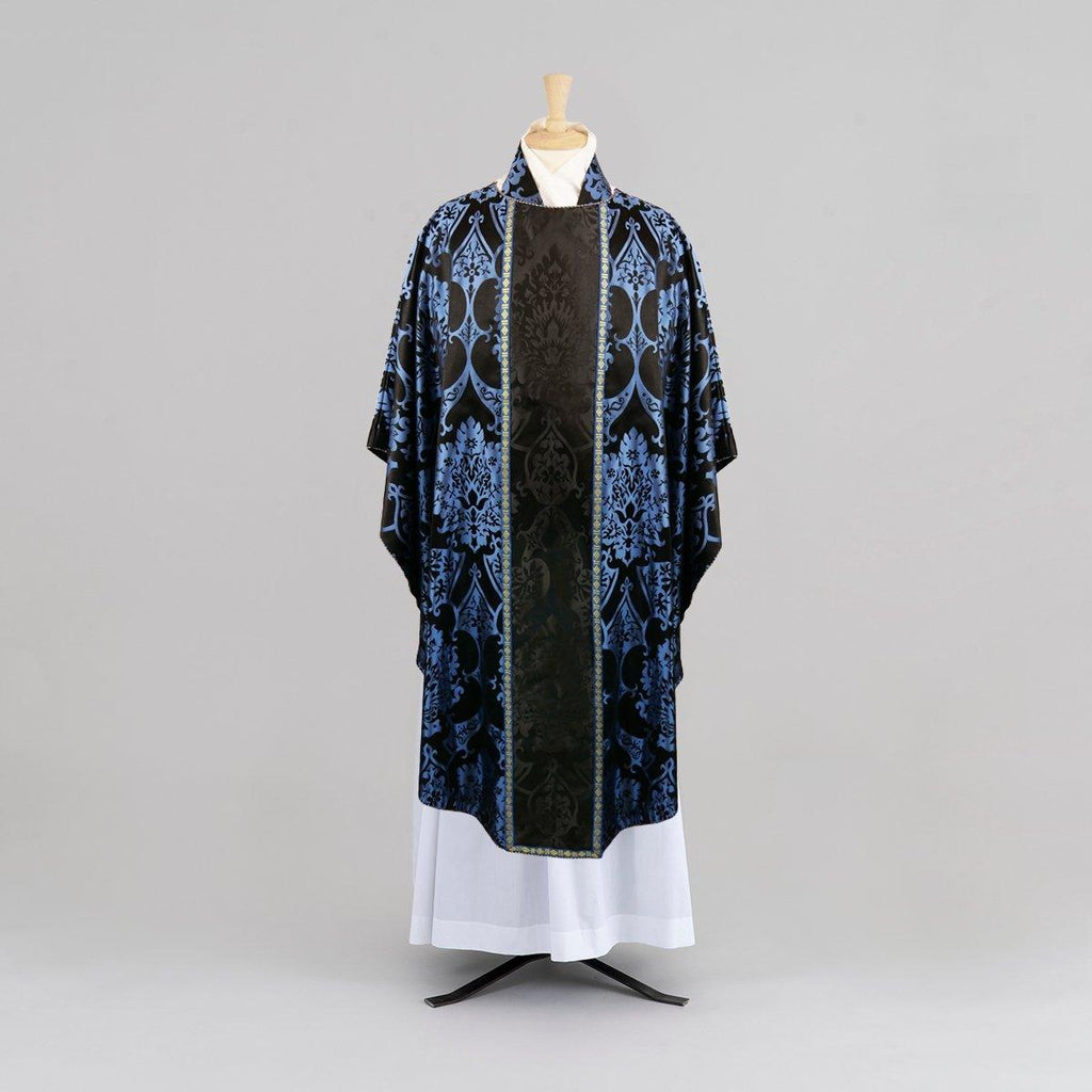 Classic Chasuble in Blue/Black 'Gothic' silk with Black 'Gothic' orphreys and Stole to match - Watts & Co.