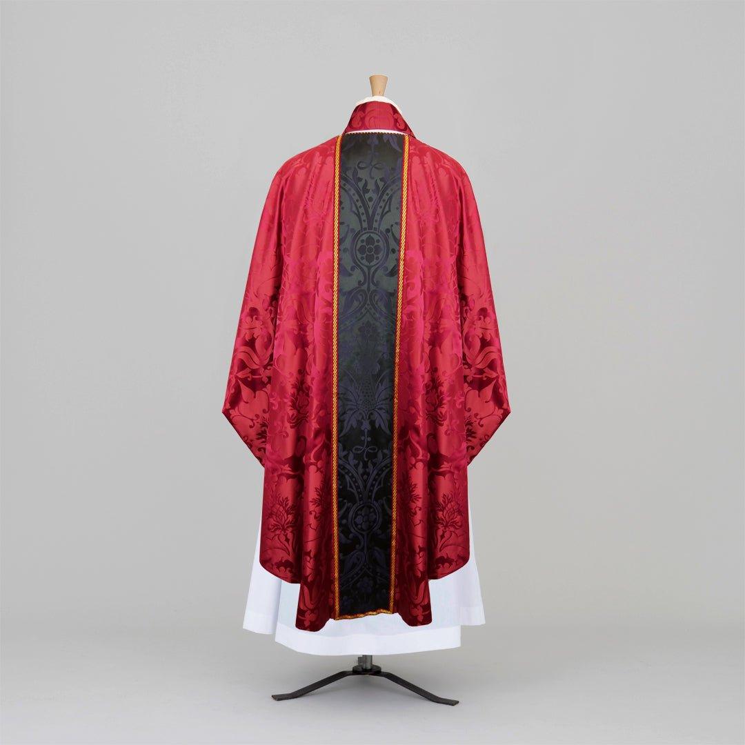 Classic Chasuble in Comper Rose 'Bellini' Silk with Sarum Indigo 'Shrewsbury' Orphreys - Watts & Co.