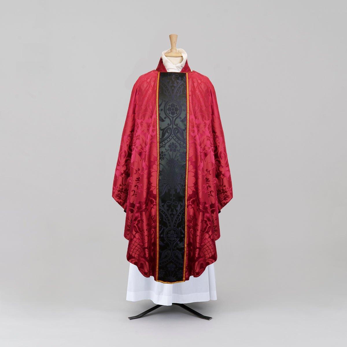 Classic Chasuble in Comper Rose 'Bellini' Silk with Sarum Indigo 'Shrewsbury' Orphreys - Watts & Co.