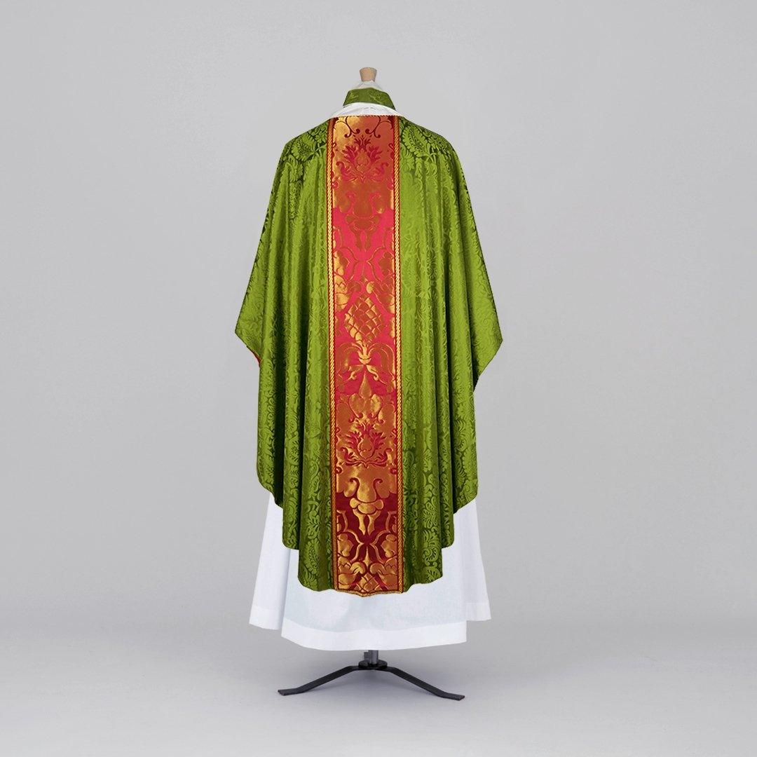 Classic Chasuble in Green 'Holbein' with Comper Rose/Gilt 'Bellini' Orphrey - Watts & Co.