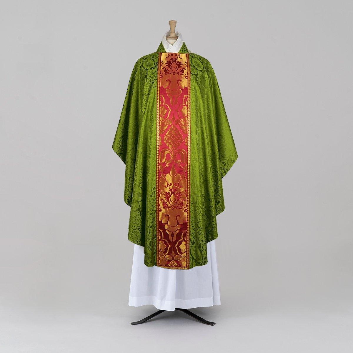 Classic Chasuble in Green 'Holbein' with Comper Rose/Gilt 'Bellini' Orphrey - Watts & Co.