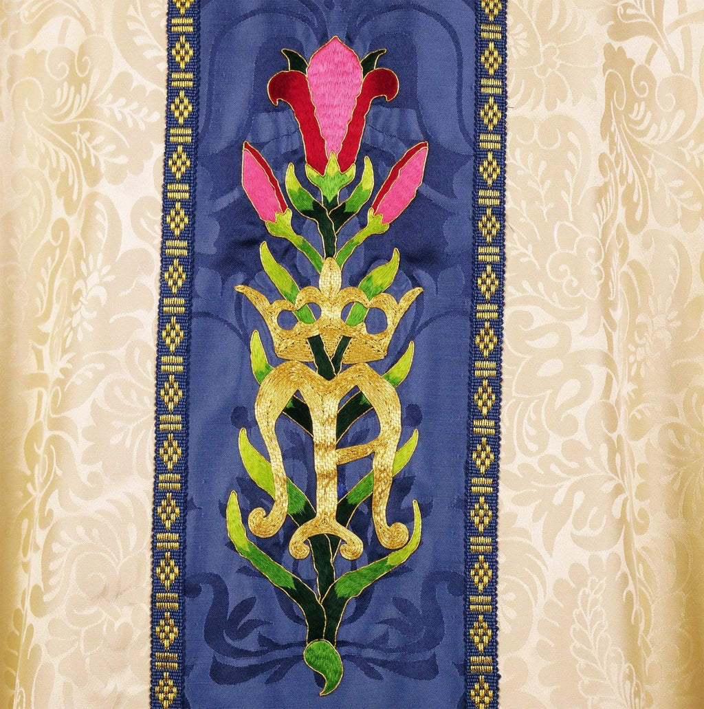 Classic Chasuble & Stole in Cream 'Holbein' with Maria Regina motif Embroidery - Watts & Co.