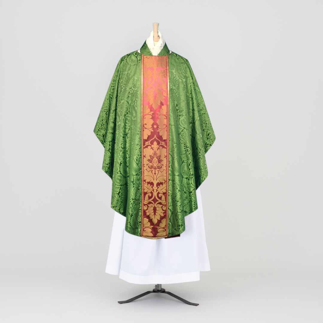 Classic Chasuble & Stole in Green 'Holbein' silk - Watts & Co. (international)