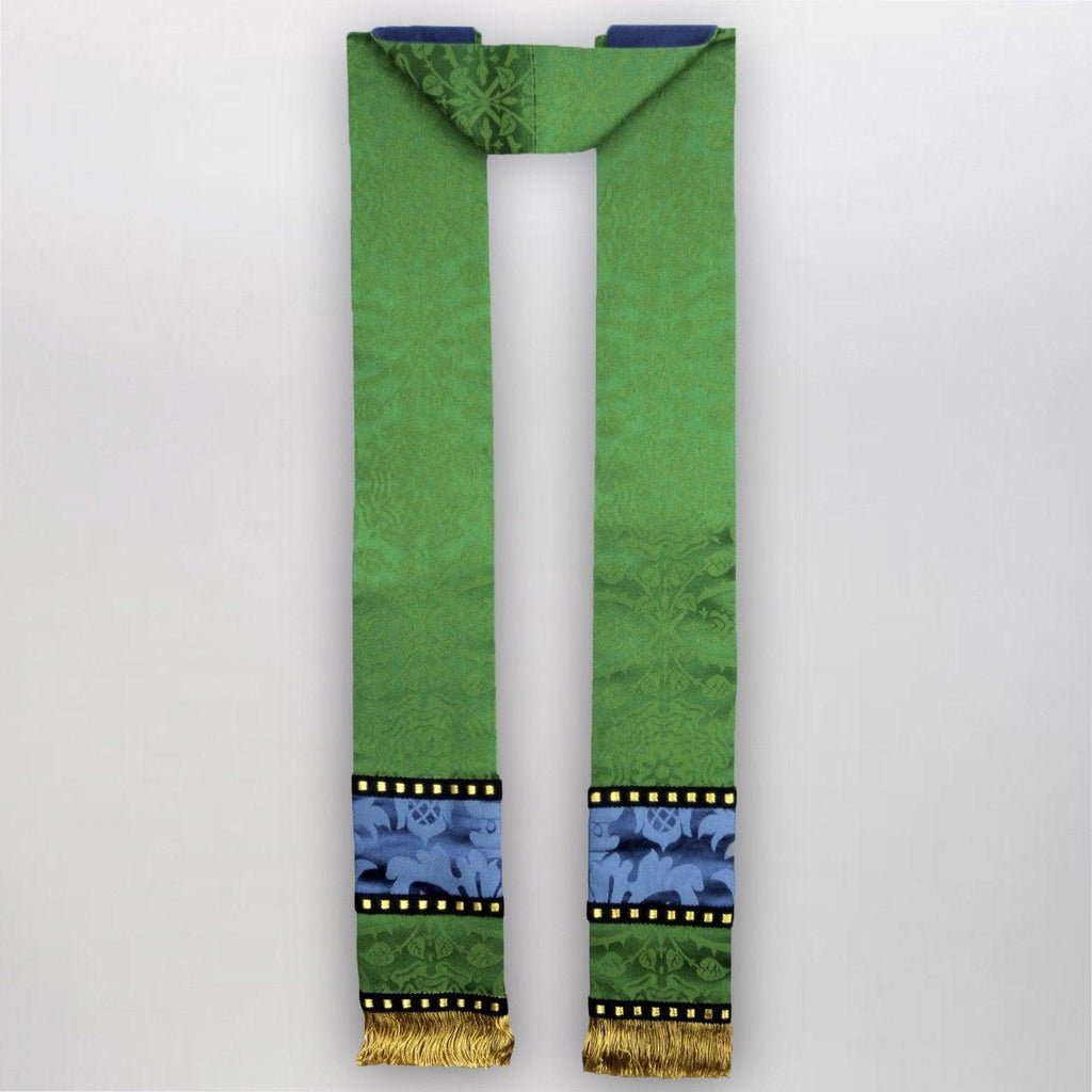 Classic style, Green Glastonbury Chasuble with blue orphreys - Watts & Co.
