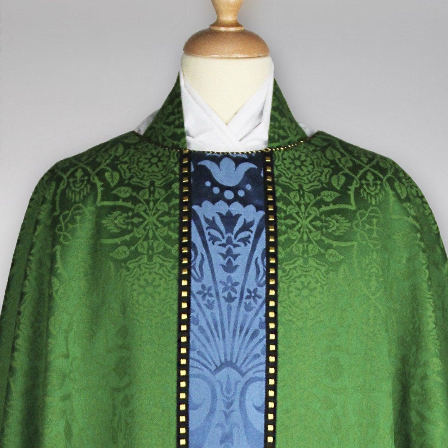 Classic style, Green Glastonbury Chasuble with blue orphreys - Watts & Co.