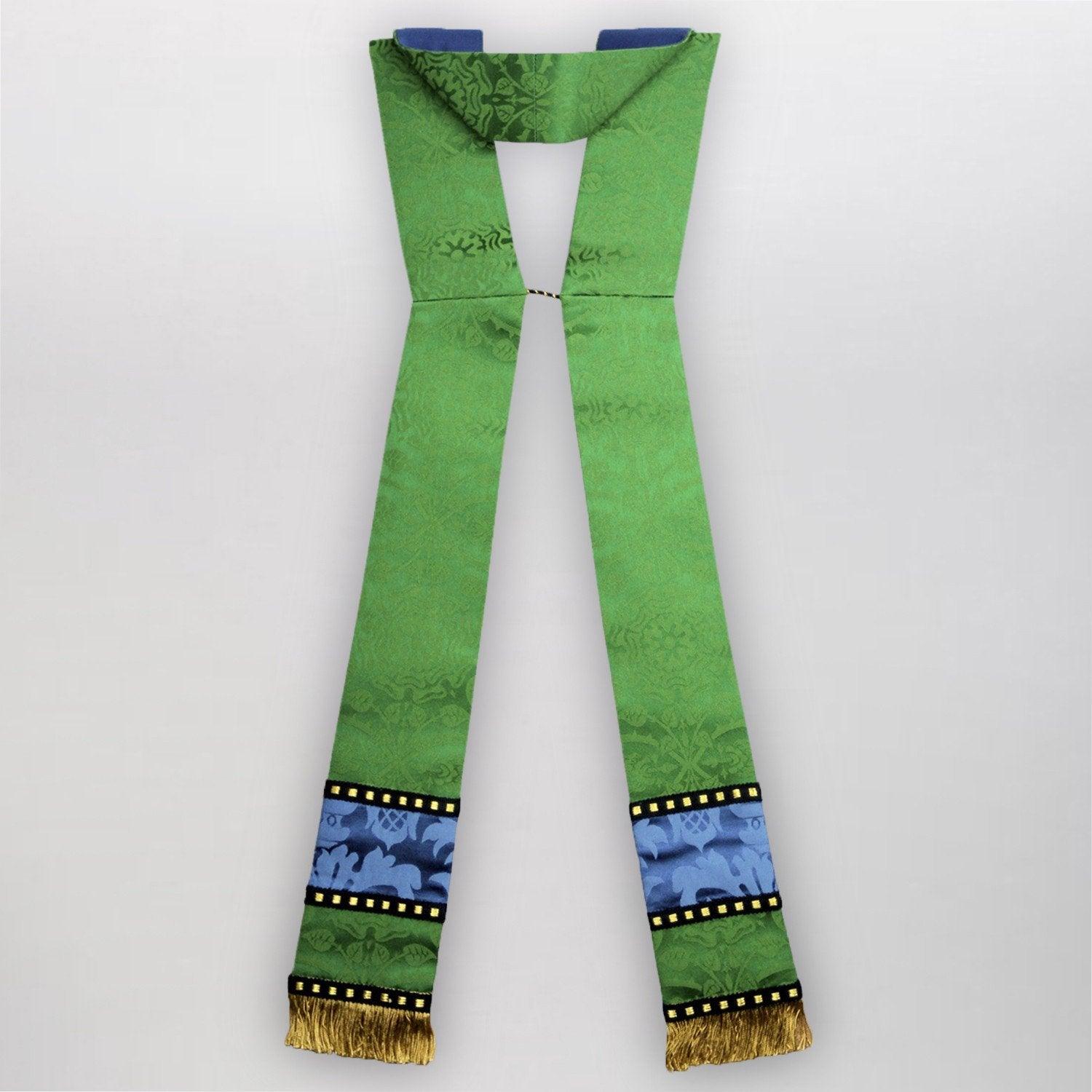 Classic style, Green Glastonbury Chasuble with blue orphreys - Watts & Co.