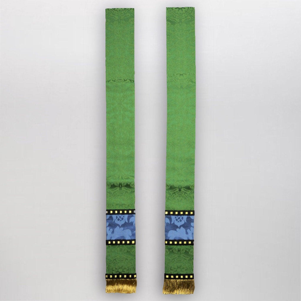Classic style, Green Glastonbury Chasuble with blue orphreys - Watts & Co.