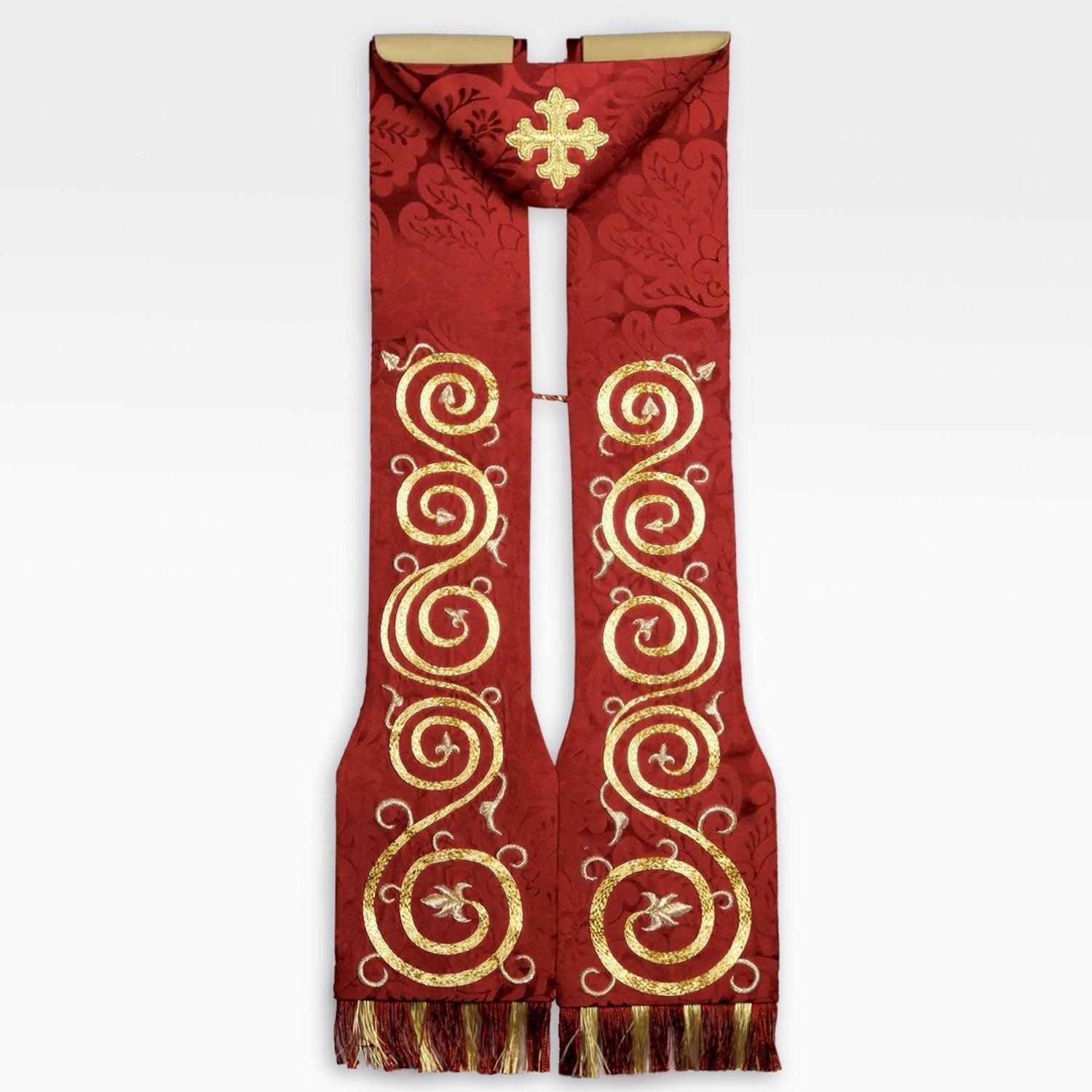 Comper Stole in Sarum Red Holbein Silk Damask - Watts & Co. (international)