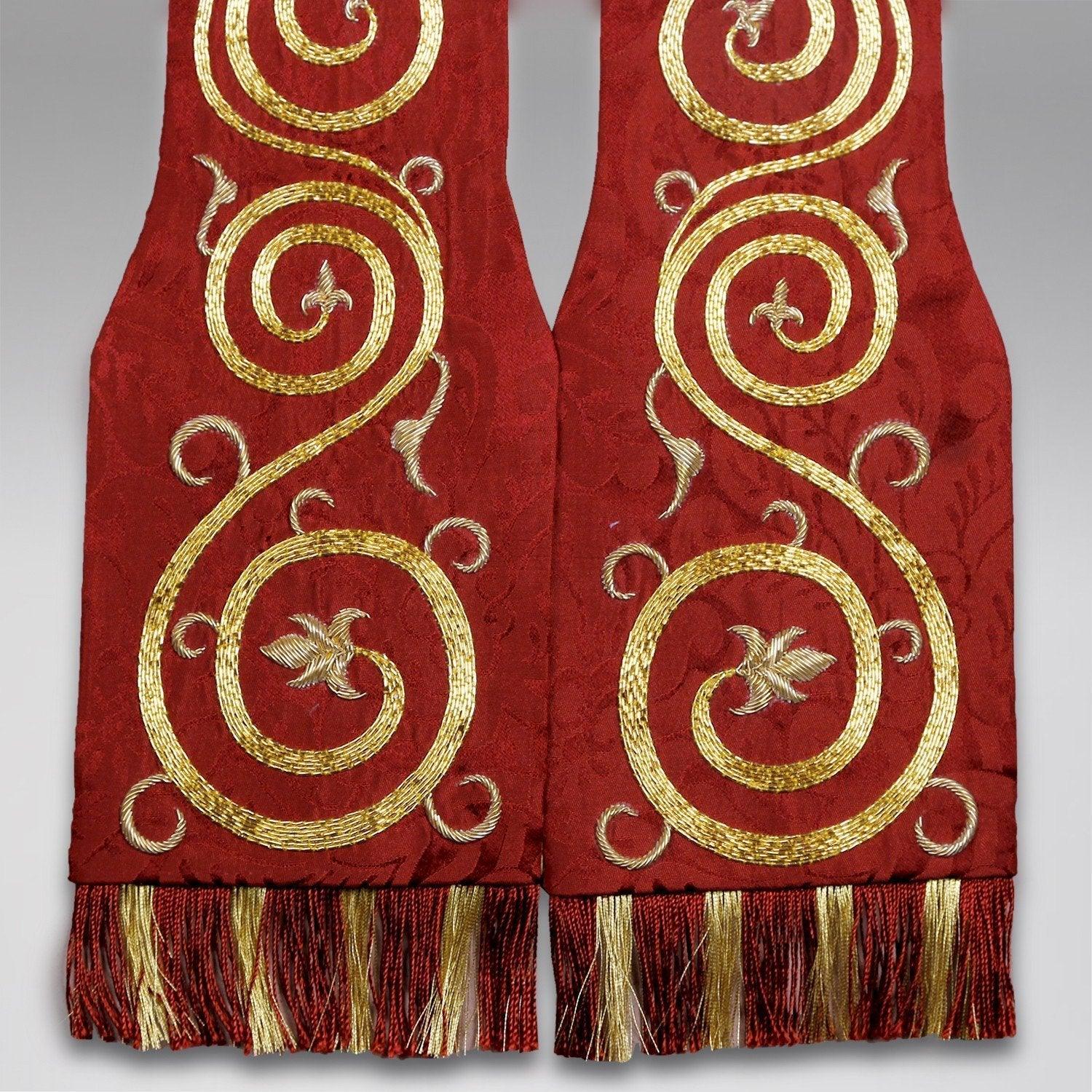 Comper Stole in Sarum Red Holbein Silk Damask - Watts & Co. (international)