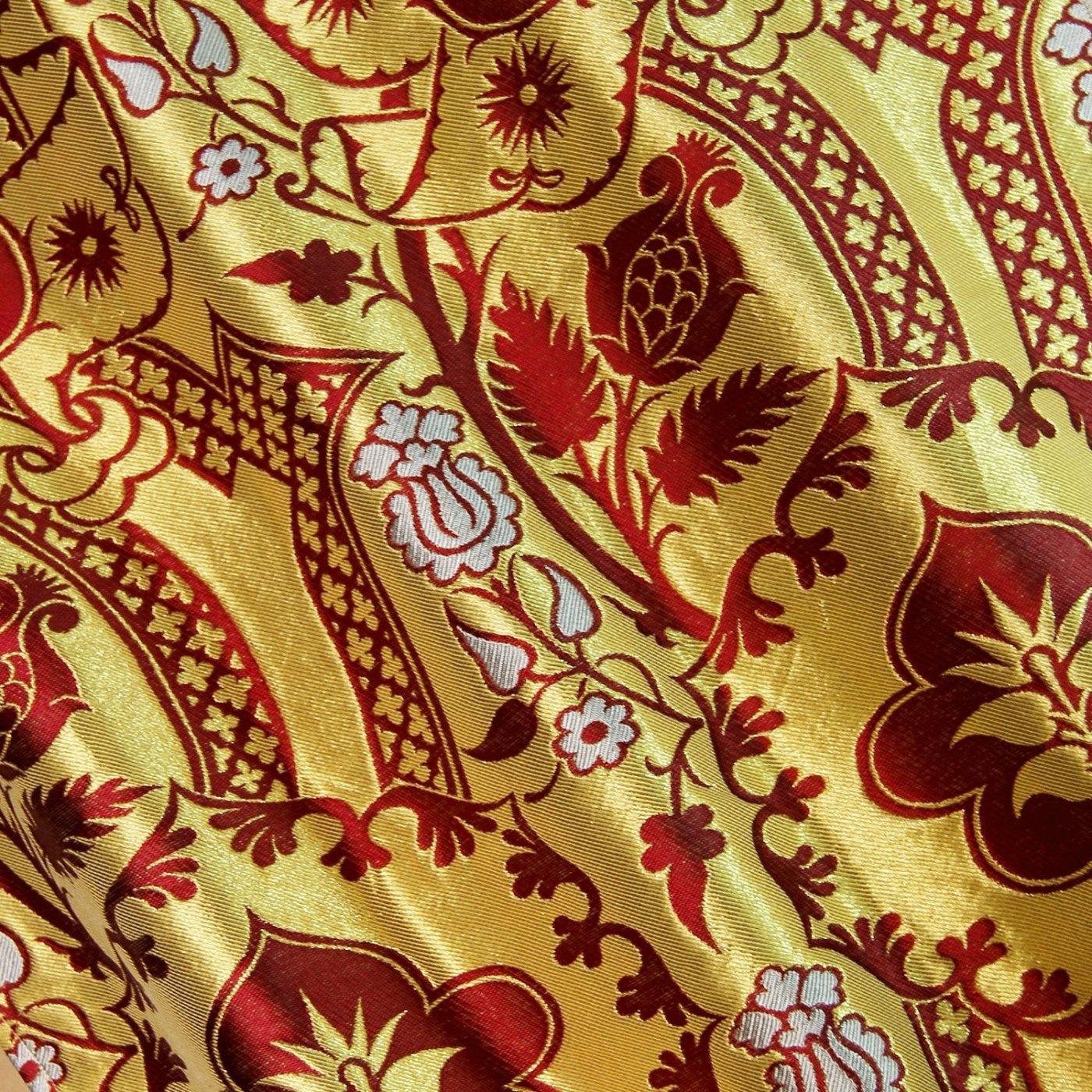 Full Gothic Chasuble in Red/White/Gold 'Comper Strawberry' with Imperial Silk Taffeta Orphreys and Goldwork Embroidery - Watts & Co.