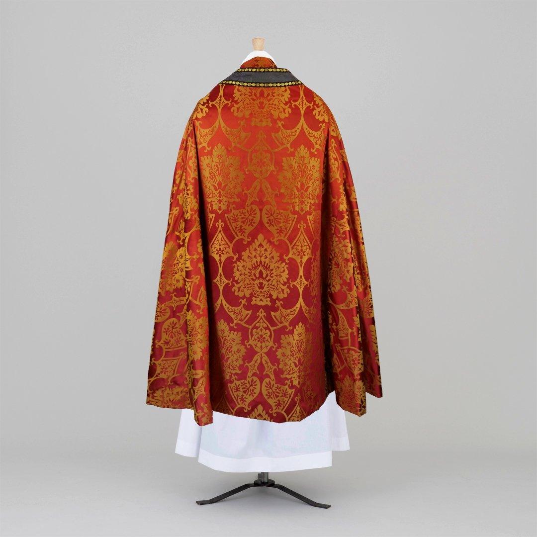 Conical Chasuble & Stole in Sarum Red/Gold 'Gothic' Silk with Sarum Indigo 'Holbein' Orphreys - Watts & Co.