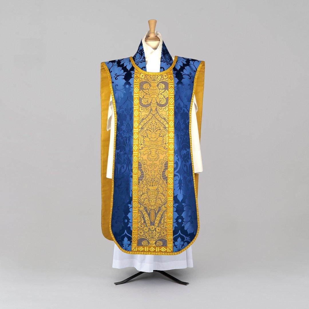 Continental Chasuble in Blue 'Bellini' with Sapphire 'Crevelli' Orphreys - Watts & Co.
