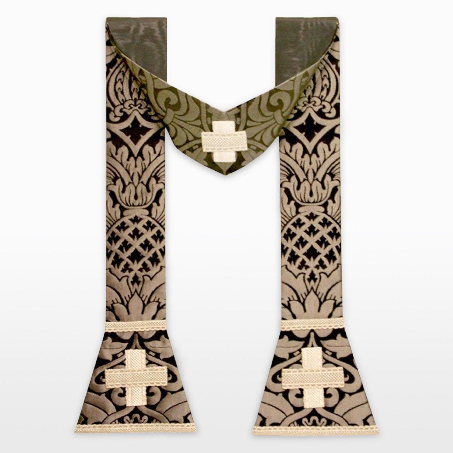 Continental Stole in Black & Silver Fairford Brocade - Watts & Co. (international)