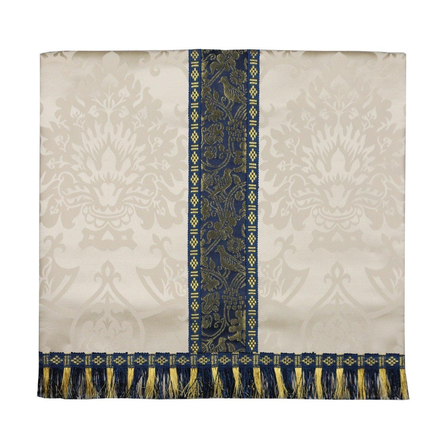 Cream Gothic pulpit fall with blue Hilliard orphreys - Watts & Co. (international)