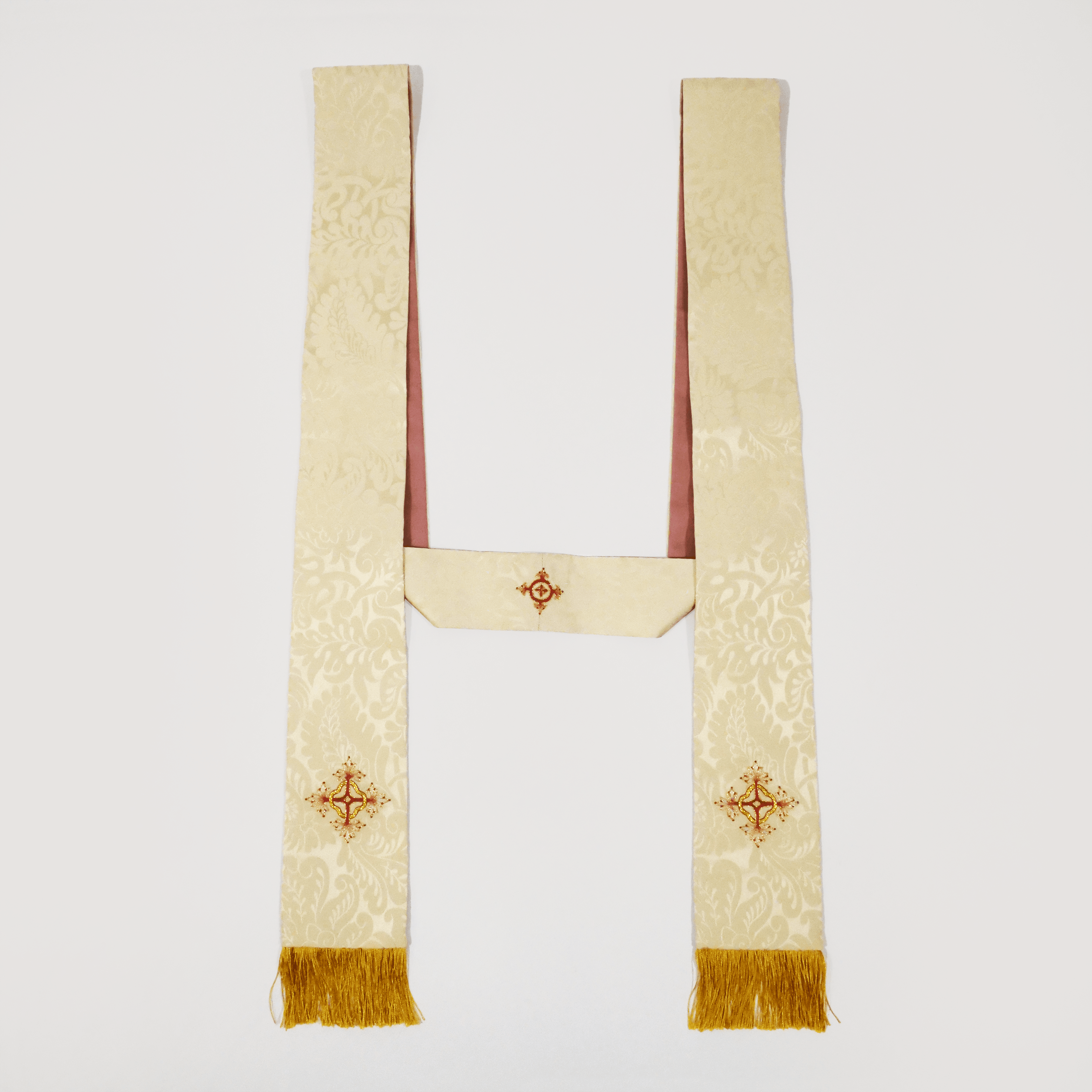 Stole in Cream 'Holbein' with Hand Embroidered Crosses - Watts & Co.