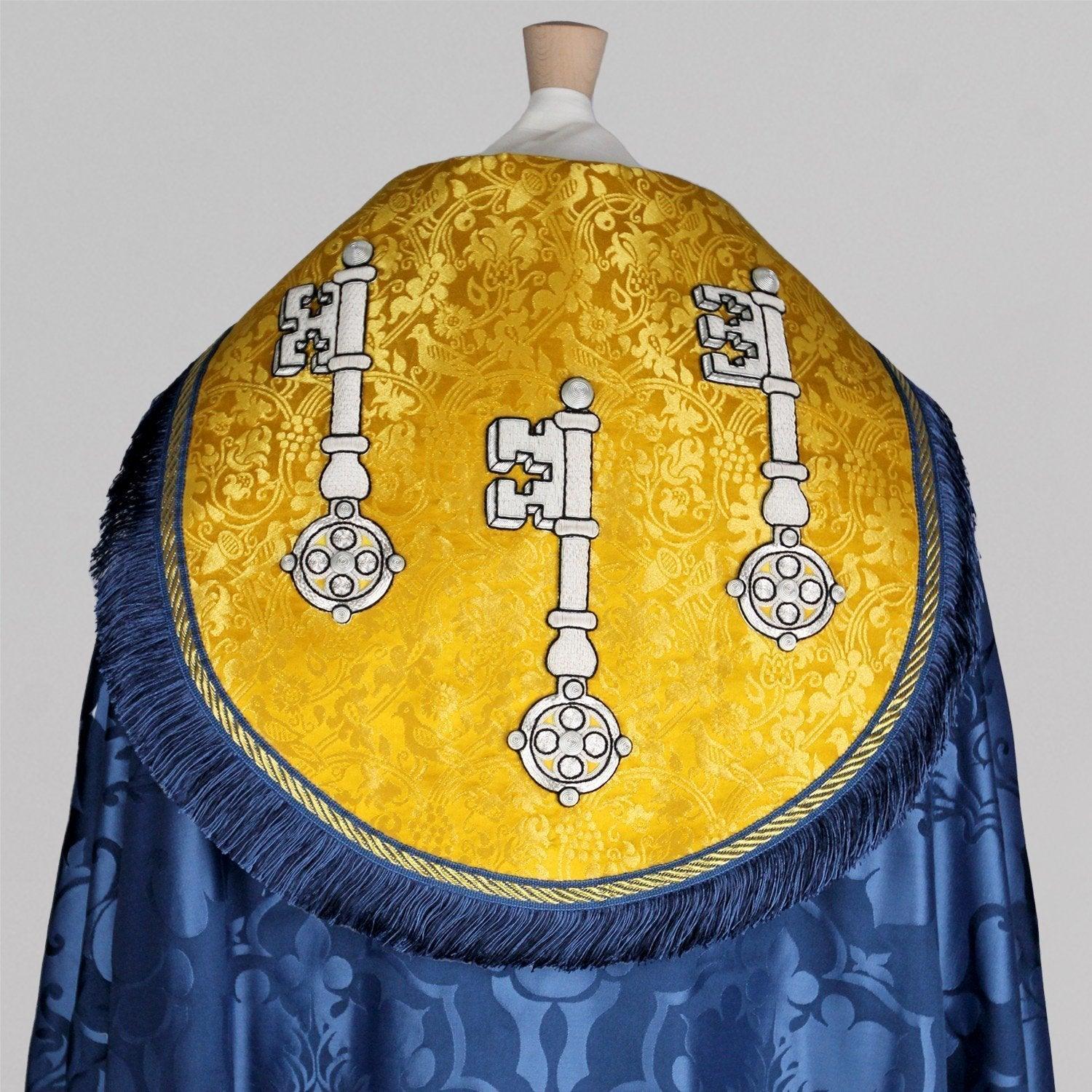 Embroidered Cathedral Cope in Blue Bellini - Watts & Co.