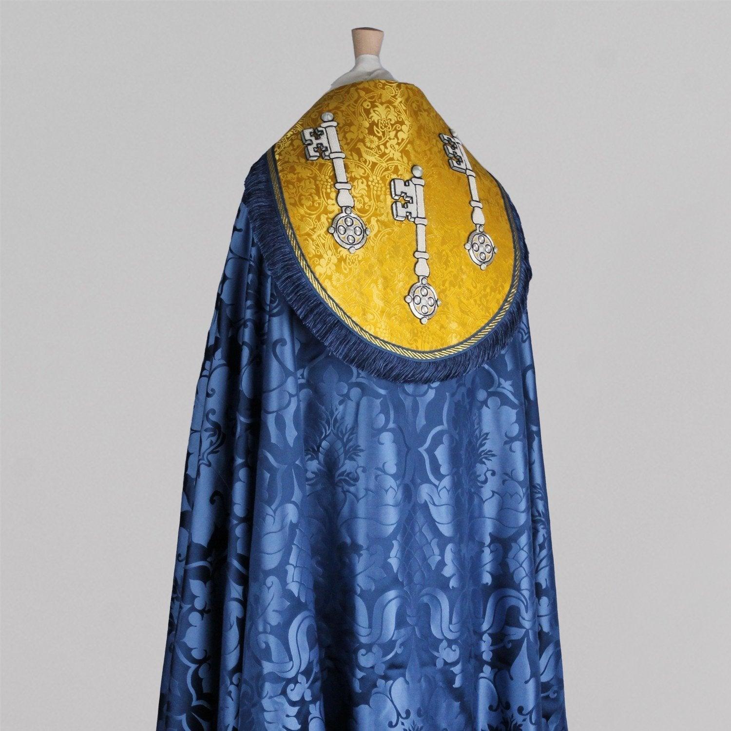 Embroidered Cathedral Cope in Blue Bellini - Watts & Co.