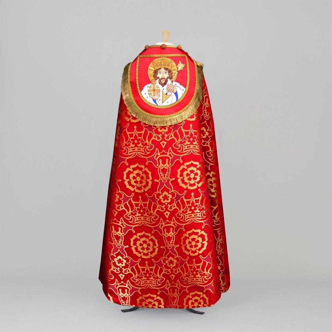 Embroidered Cathedral Cope in Red & Gold Coronation Damask - Watts & Co.