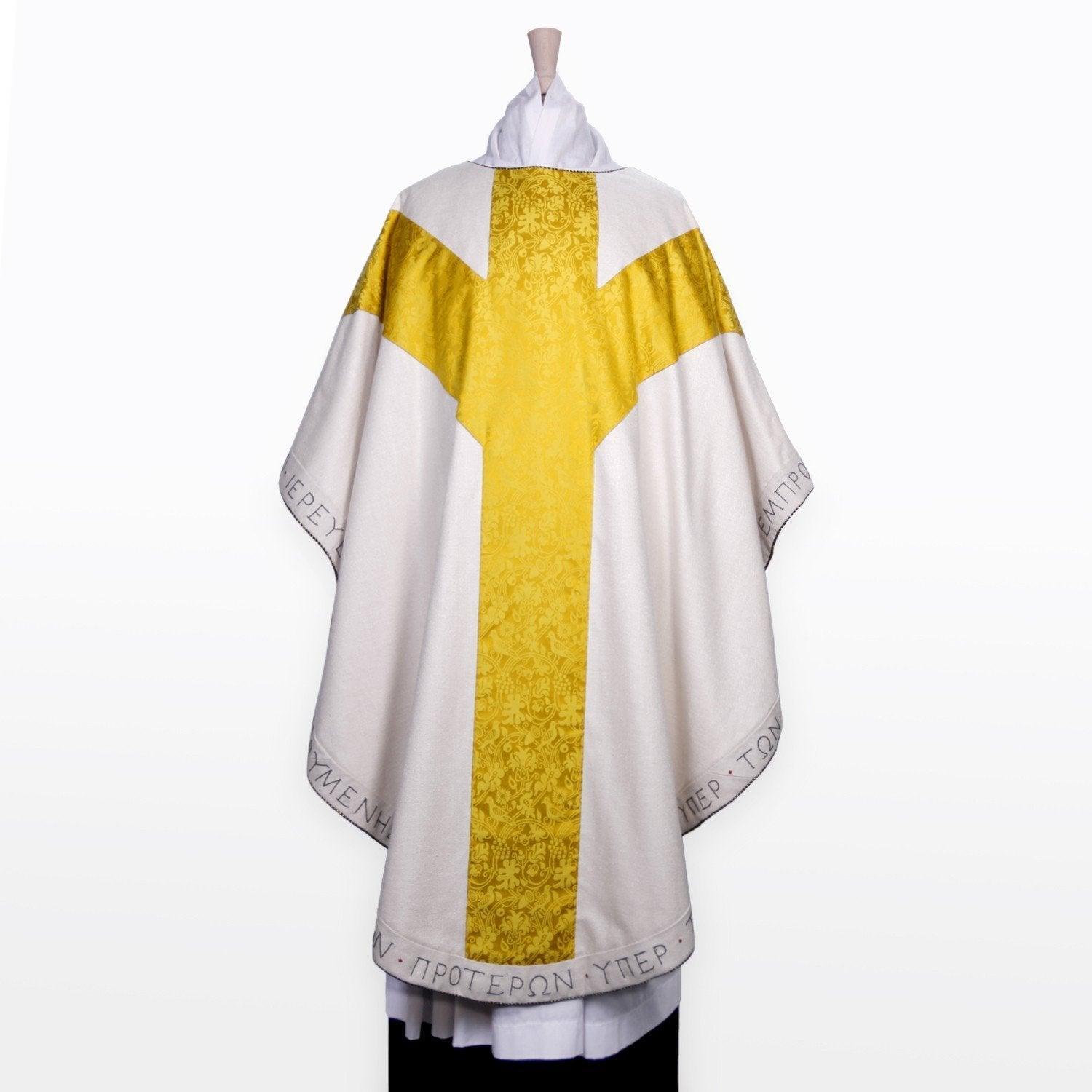 Embroidered Full Gothic Chasuble in White Simla Silk - Watts & Co. (international)