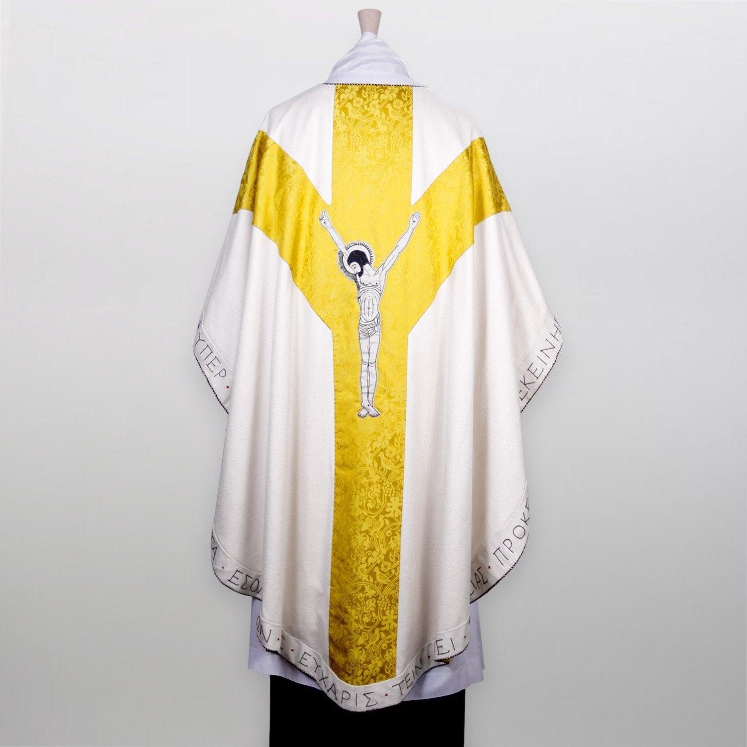 Embroidered Full Gothic Chasuble in White Simla Silk - Watts & Co. (international)