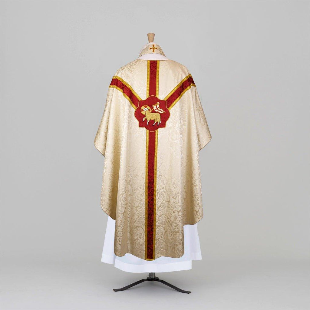 Embroidered Full Gothic Sarum Style Chasuble & Stole in Cream 'Holbein' - Watts & Co.