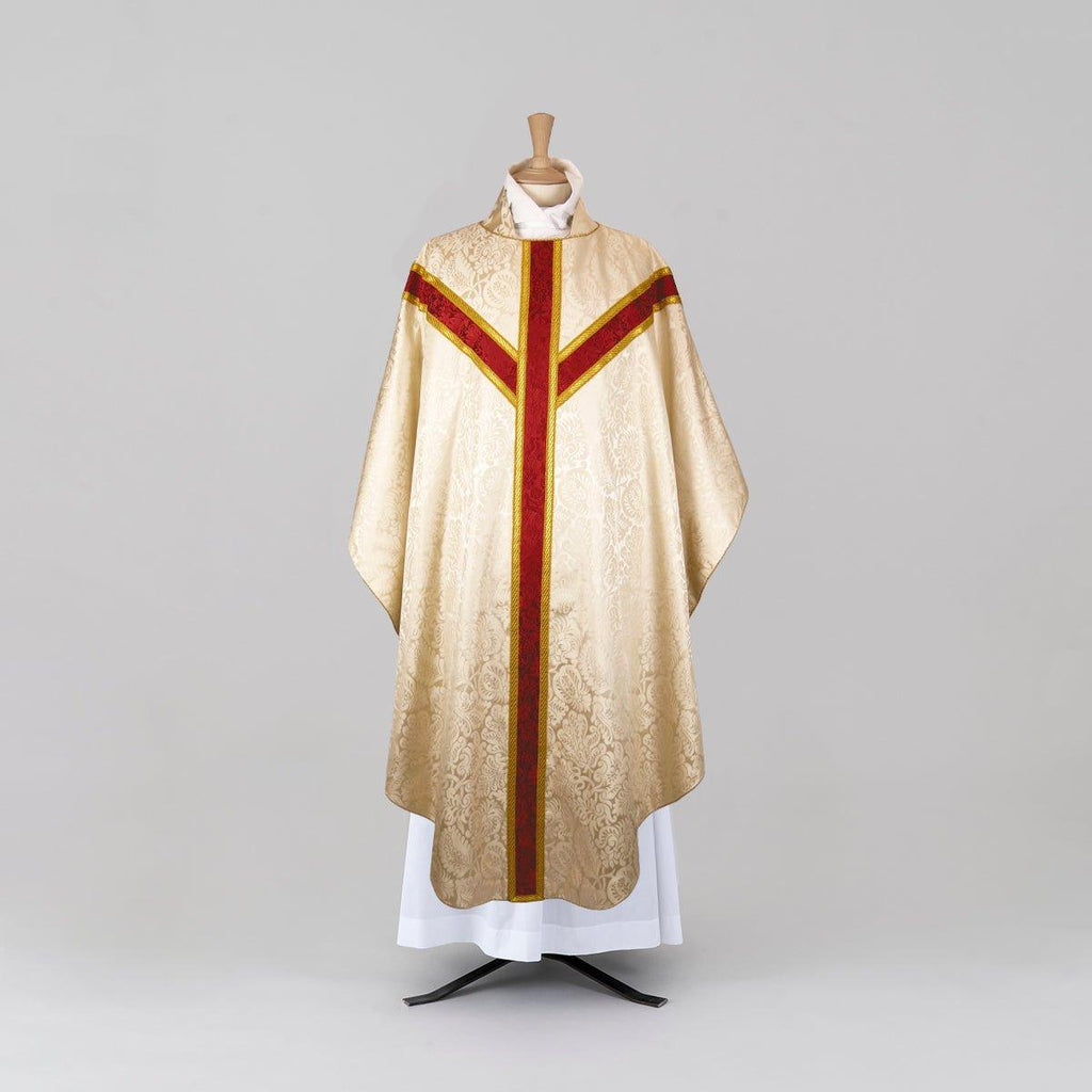 Embroidered Full Gothic Sarum Style Chasuble & Stole in Cream 'Holbein' - Watts & Co.
