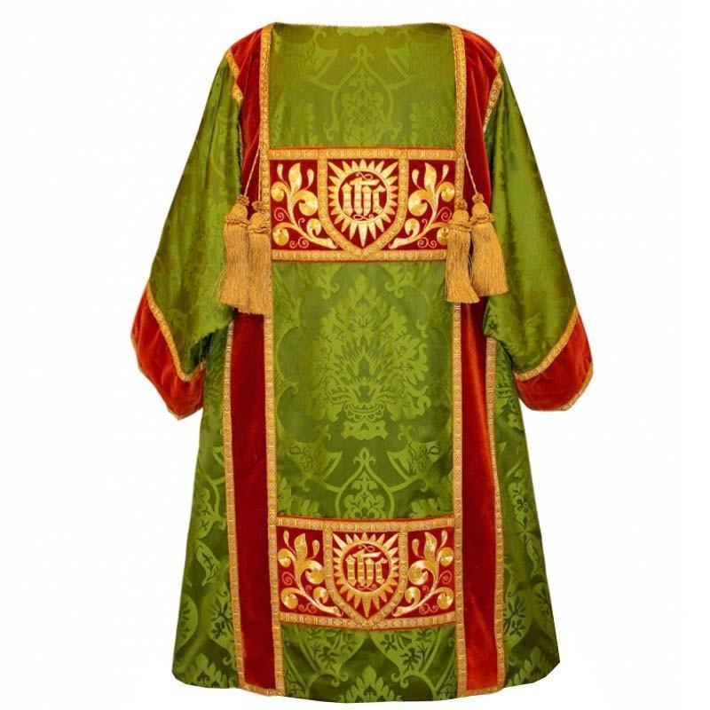 Embroidered Gothic Dalmatic in Green Gothic with Cormaline Velvet Orphreys - Watts & Co. (international)
