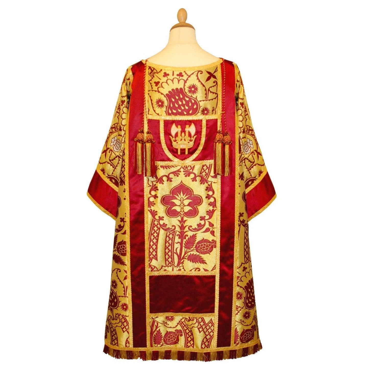 Embroidered Gothic Dalmatic in Red/White/Gold Comper Strawberry with Red Satin Orphreys - Watts & Co. (international)