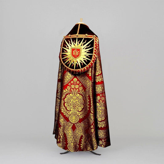 Embroidered Minster Cope in Red/Gold Memlinc with Red Velvet Orphreys - Watts & Co.