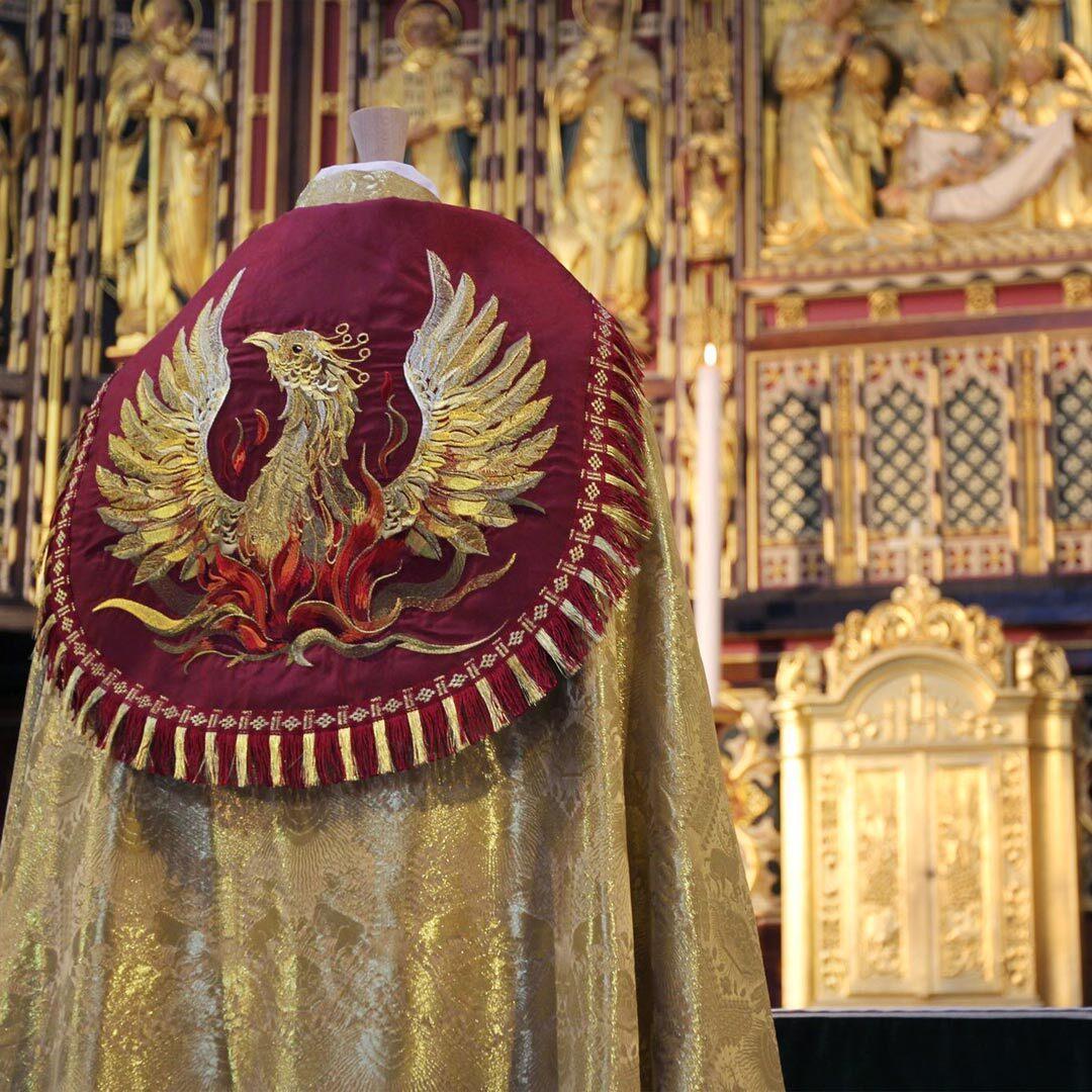 Embroidered Phoenix Cope in Stag, Cloth of Gold - Watts & Co. (international)