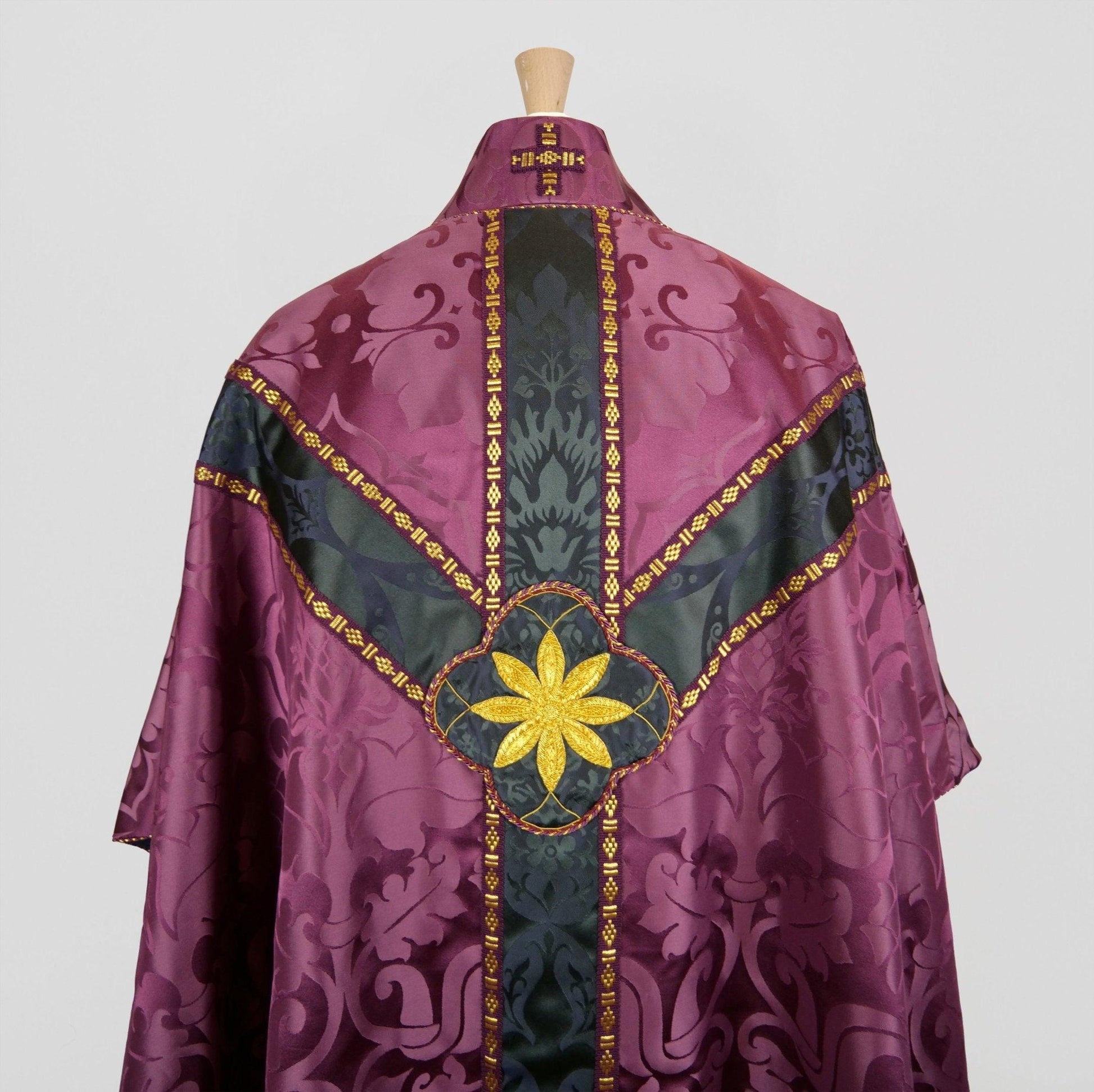 Embroidered Semi-Gothic Chasuble in Comper Purple 'Bellini' - Watts & Co.