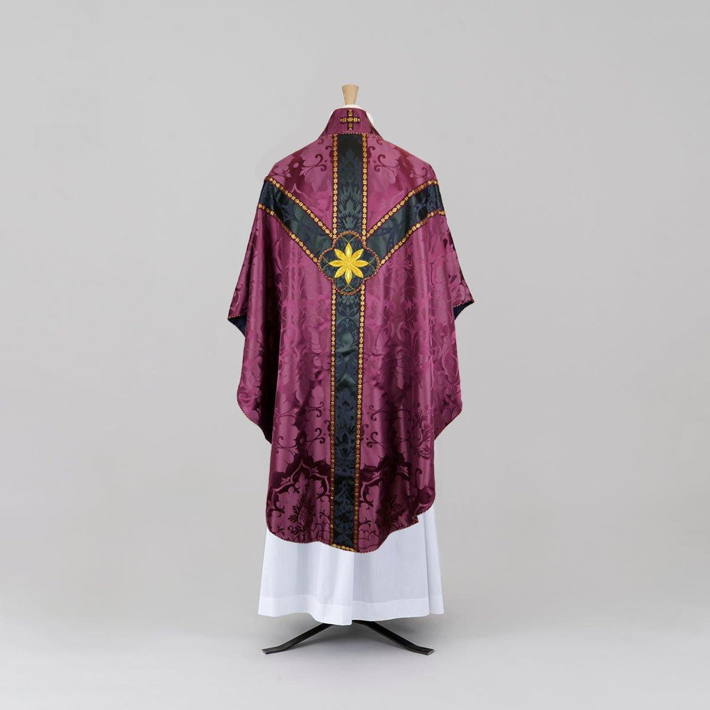 Embroidered Semi-Gothic Chasuble in Comper Purple 'Bellini' - Watts & Co.