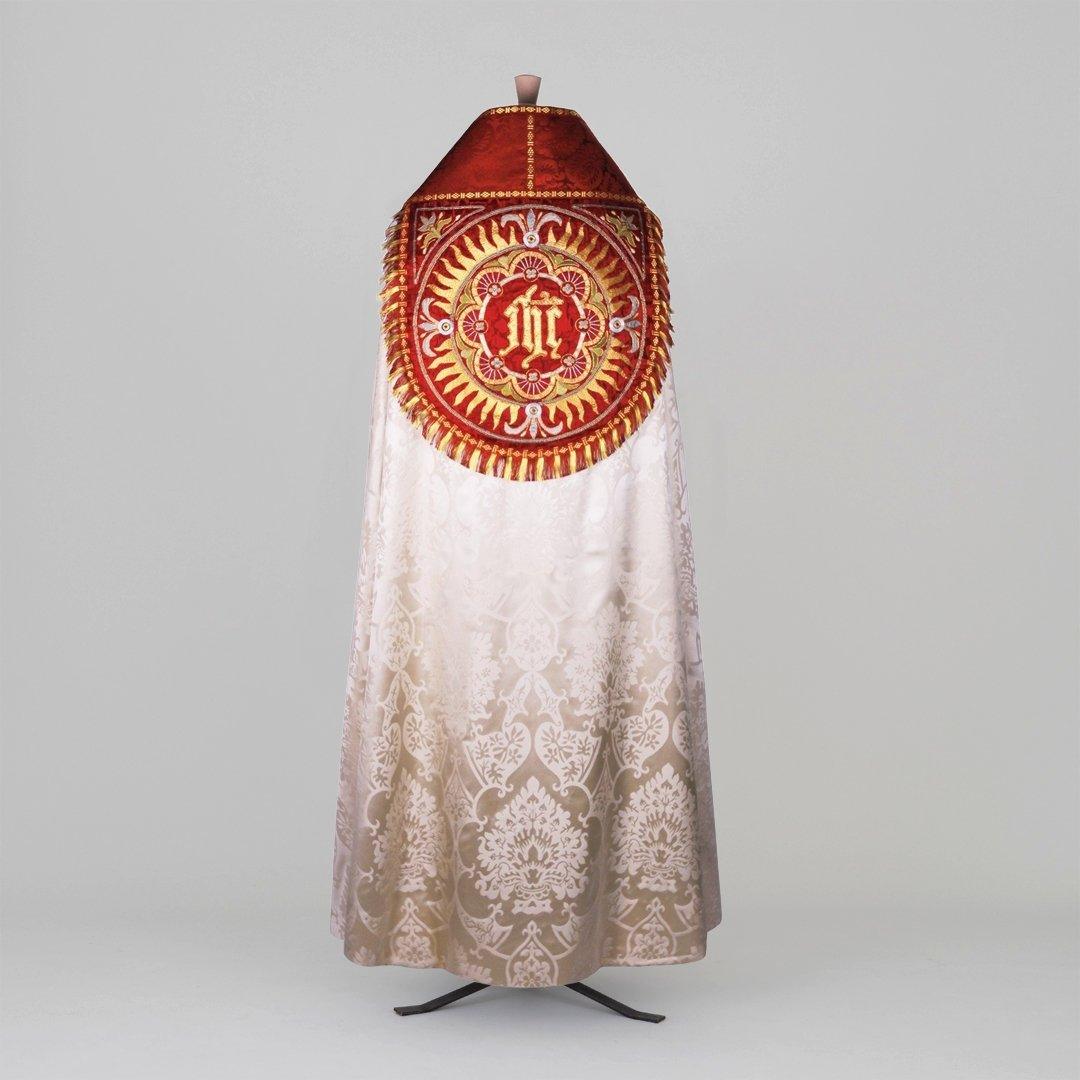 Embroidered Westminster Cope in Cream Gothic with Sarum Red Holbein Orphreys - Watts & Co.