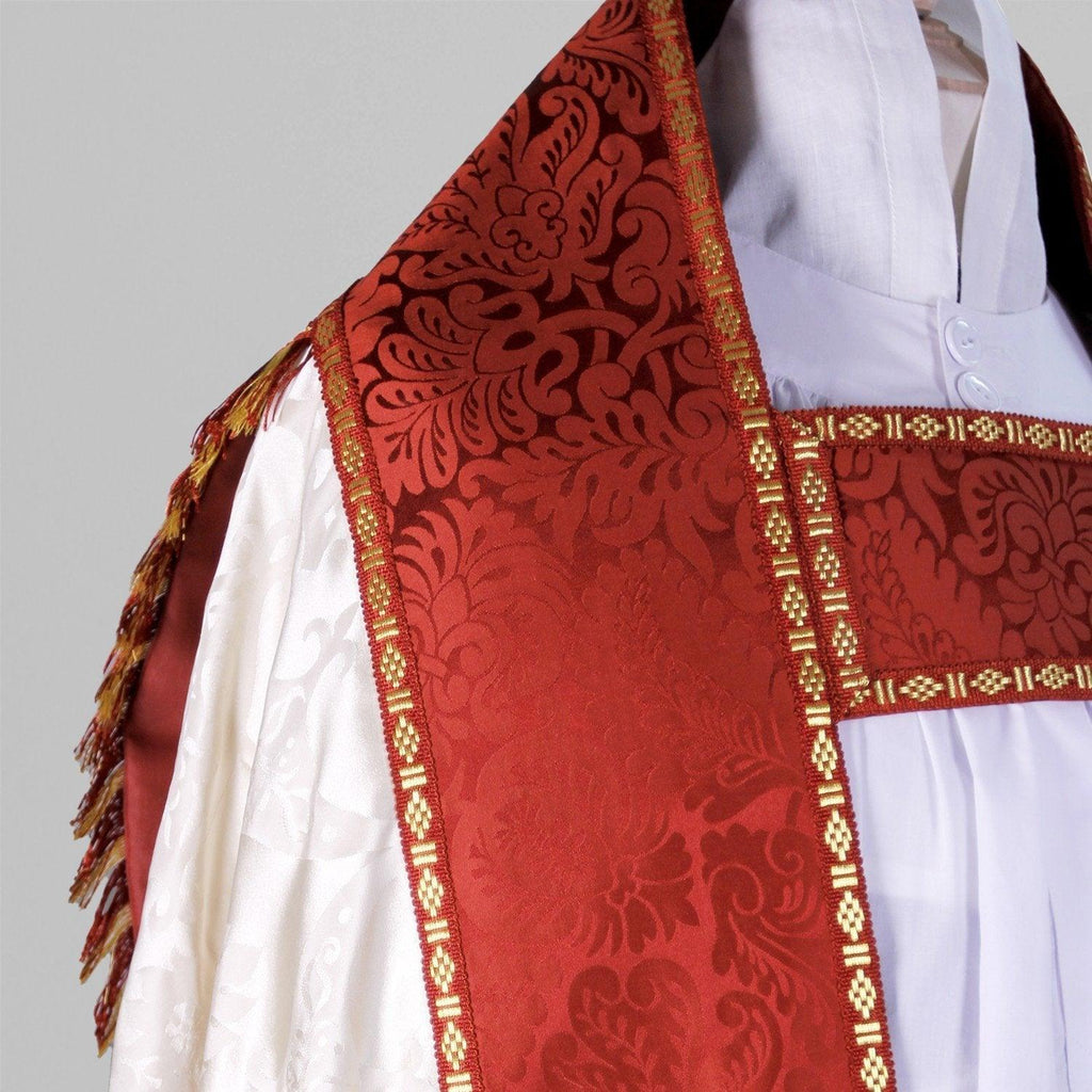 Embroidered Westminster Cope in Cream Gothic with Sarum Red Holbein Orphreys - Watts & Co.