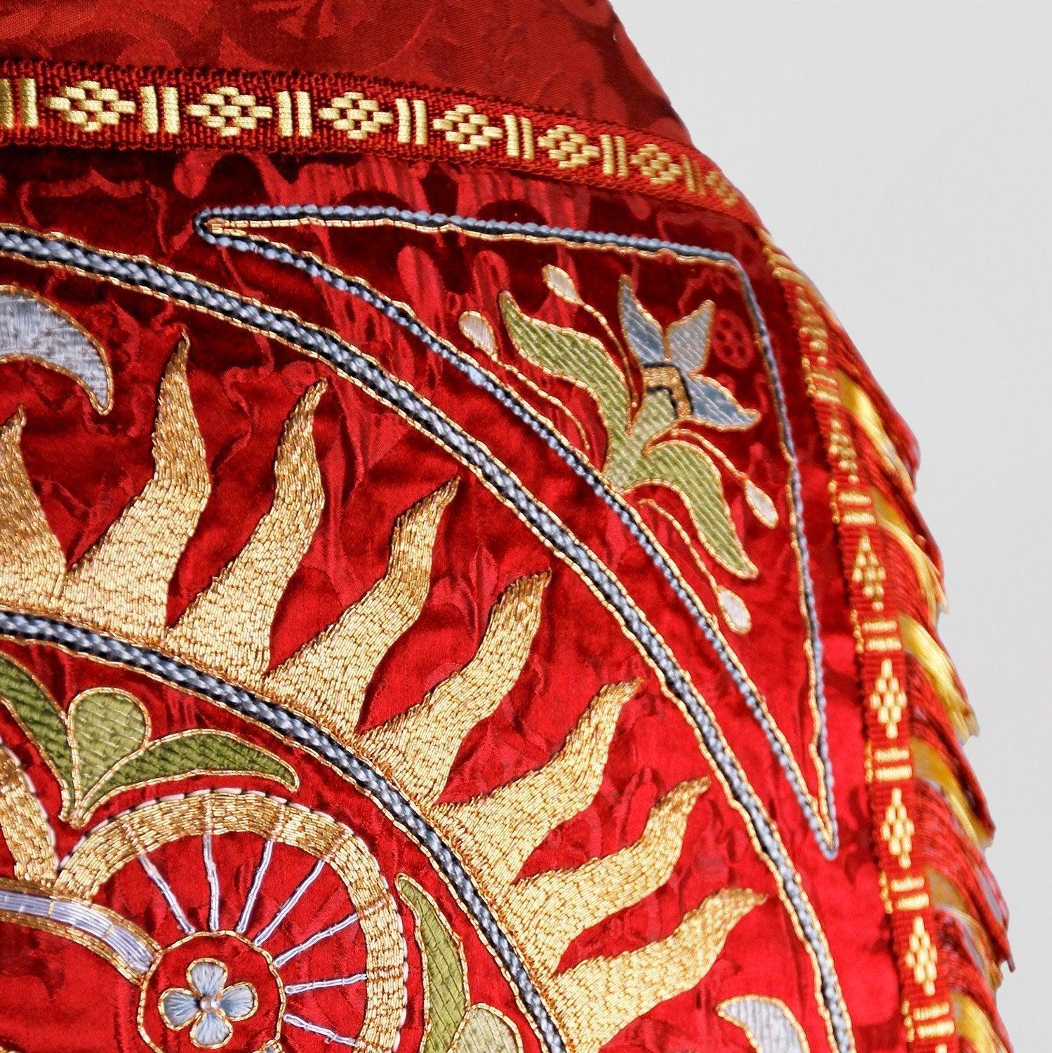 Embroidered Westminster Cope in Cream Gothic with Sarum Red Holbein Orphreys - Watts & Co.