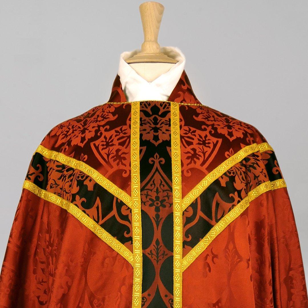 Full Gothic Chasuble in Sarum Red 'Gothic' with Black/Sarum Red 'Gothic' Orphreys - Watts & Co.