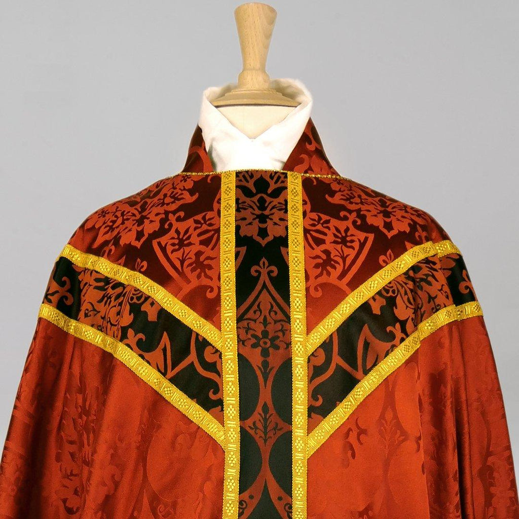Full Gothic Chasuble in Sarum Red 'Gothic' with Black/Sarum Red 'Gothic' Orphreys - Watts & Co.