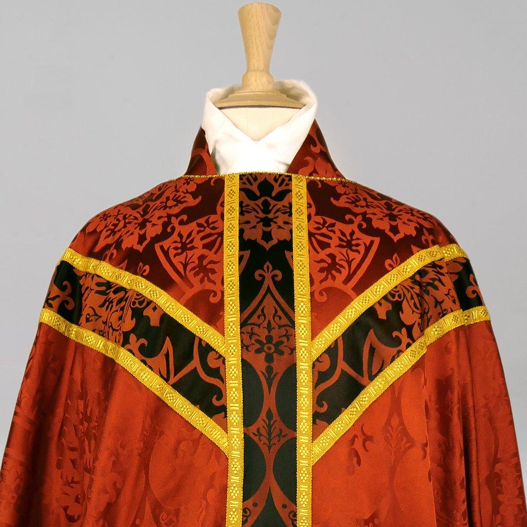 Full Gothic Chasuble in Sarum Red 'Gothic' with Black/Sarum Red 'Gothic' Orphreys - Watts & Co.