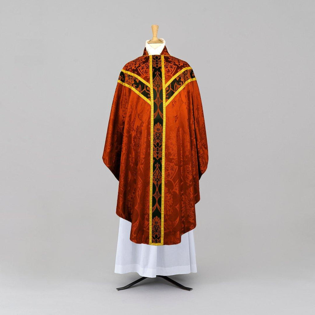 Full Gothic Chasuble in Sarum Red 'Gothic' with Black/Sarum Red 'Gothic' Orphreys - Watts & Co.
