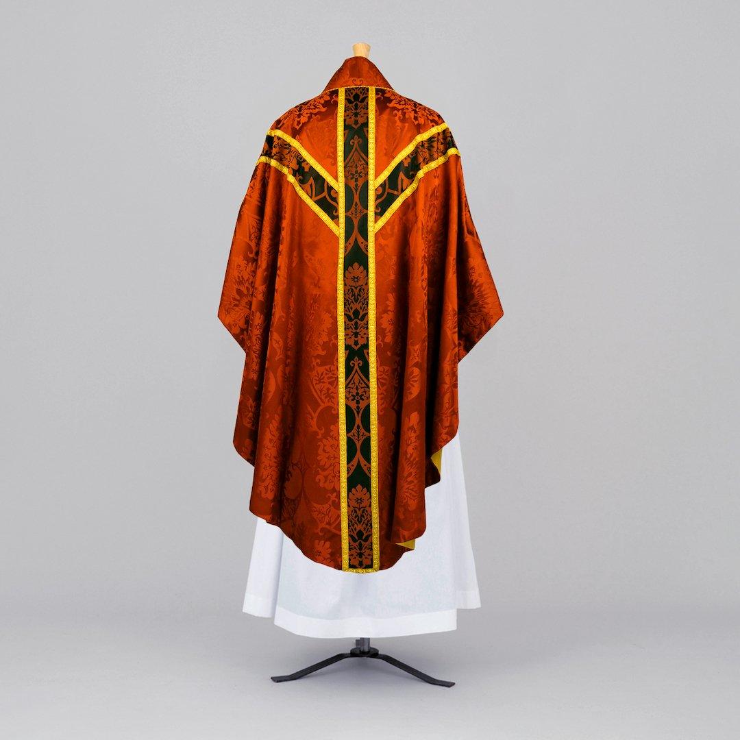 Full Gothic Chasuble in Sarum Red 'Gothic' with Black/Sarum Red 'Gothic' Orphreys - Watts & Co.