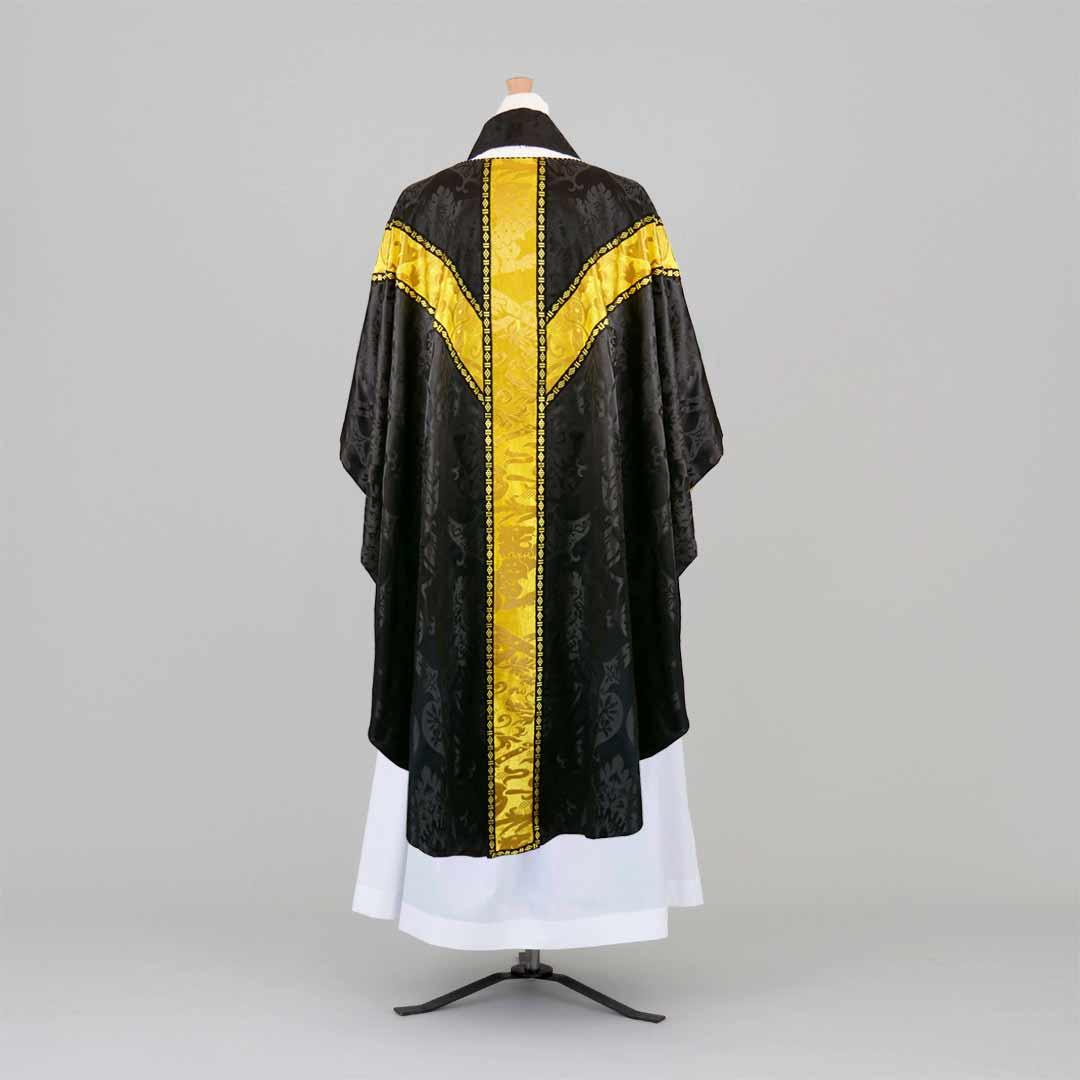 Full Gothic Chasuble & Stole in Black 'Gothic' with Venetian Gold 'Canneregio' Orphreys - Watts & Co.