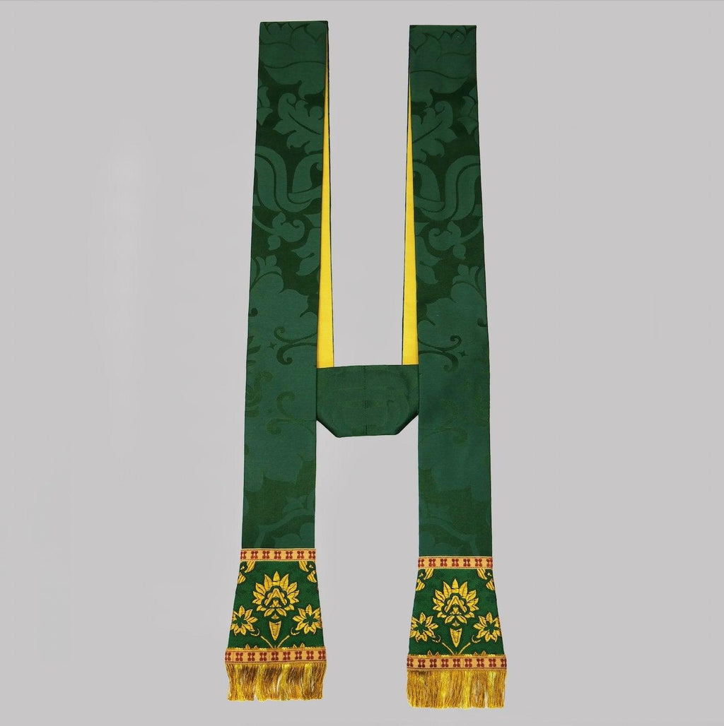 Full Gothic Chasuble & Stole in Green 'Bellini' Silk with Green/Gold 'Memlinc' Orphreys - Watts & Co.