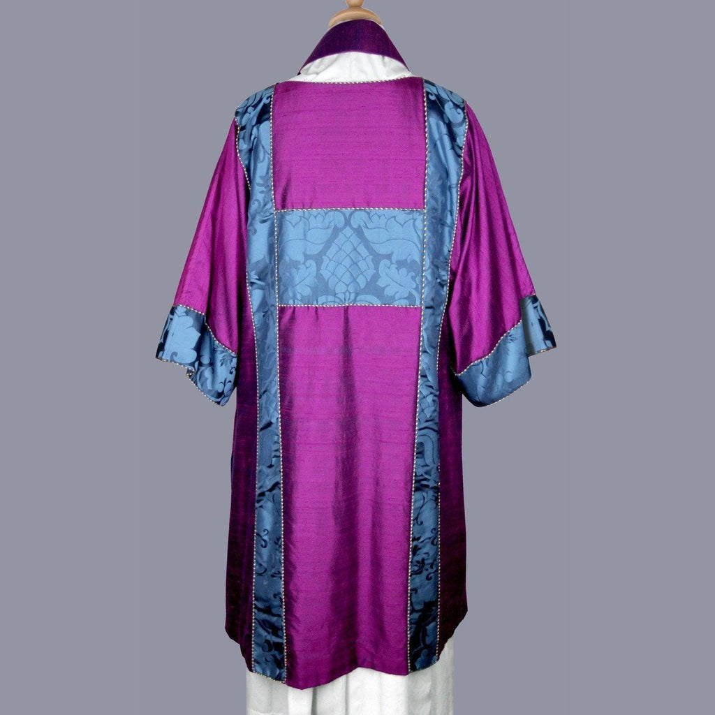 Full Gothic Dalmatic in Purple/Red dupion silk, with Blue 'Bellini' orphreys - Watts & Co.