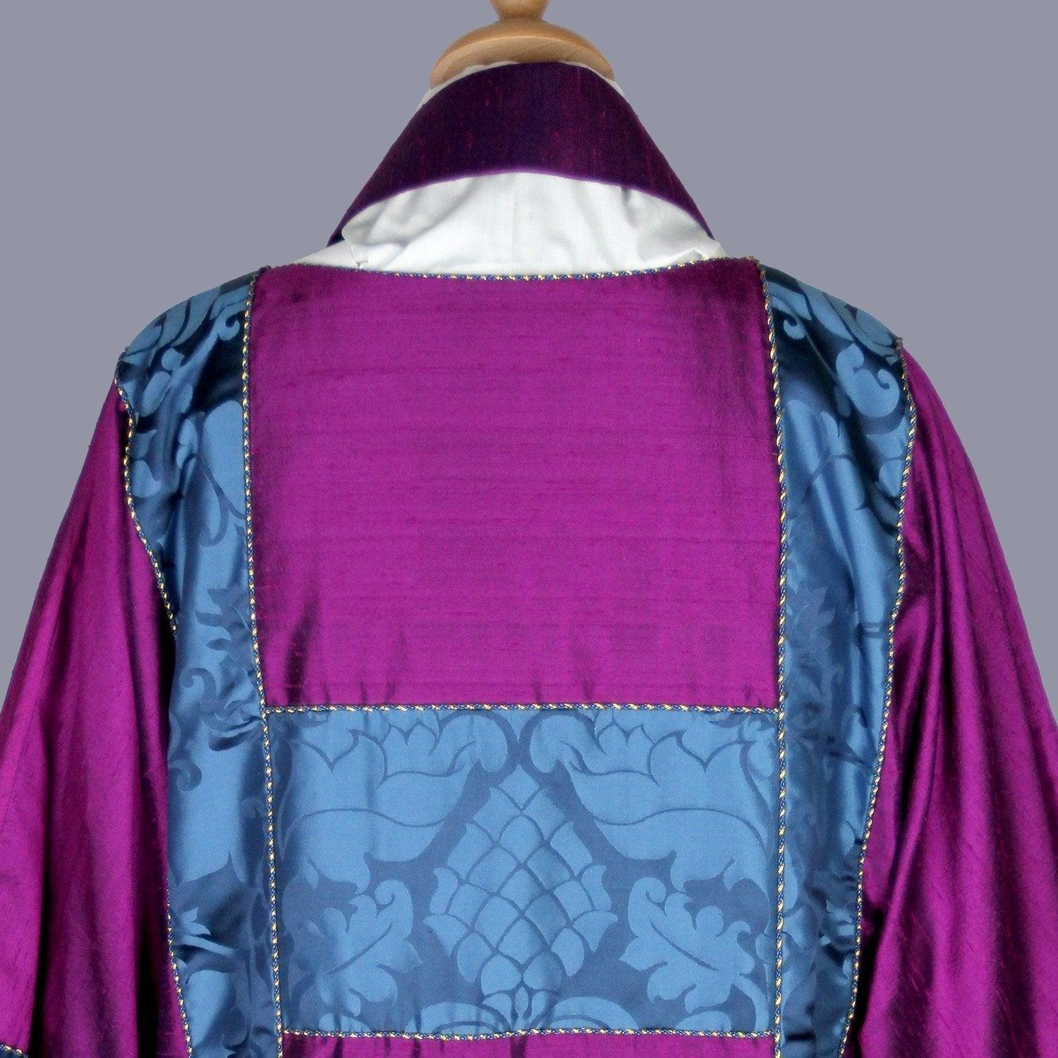 Full Gothic Dalmatic in Purple/Red dupion silk, with Blue 'Bellini' orphreys - Watts & Co.