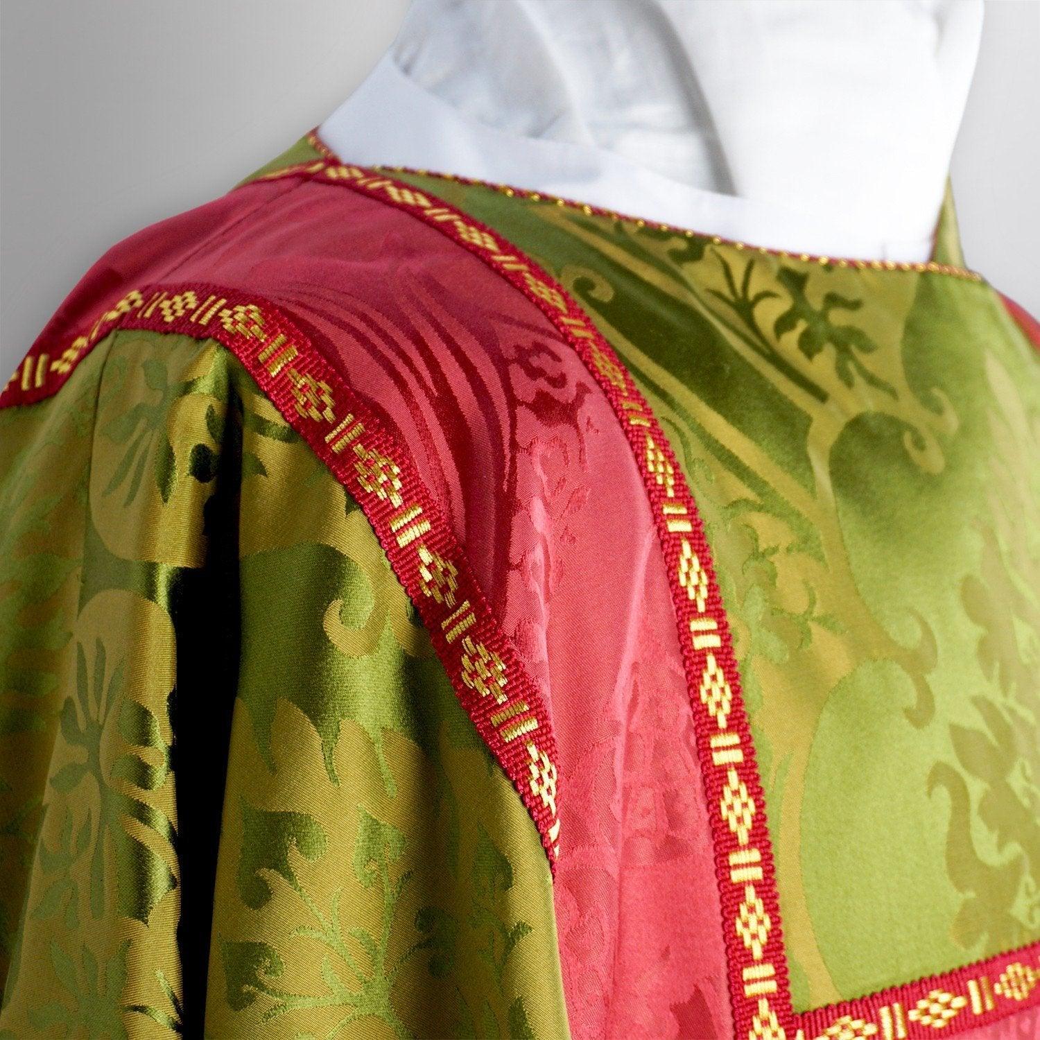 Full Gothic Tunicle in Green/Gold Gothic with Comper Rose Comper Cathedral Orphreys - Watts & Co. (international)