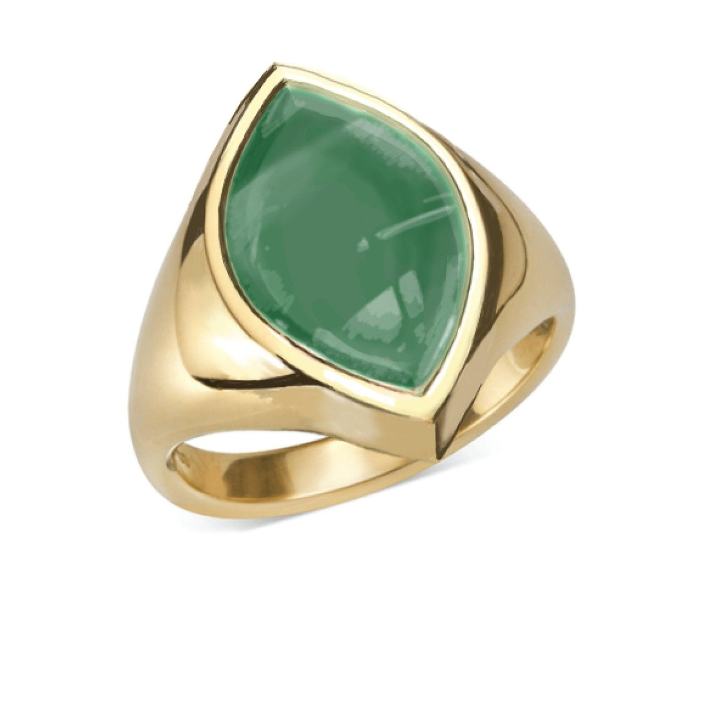 Gold Custom Green Agate Engraved Bishop Ring - Watts & Co.