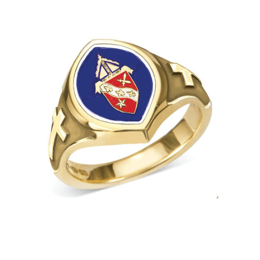 Gold with Enamel Custom Engraved Bishop Ring - Watts & Co.